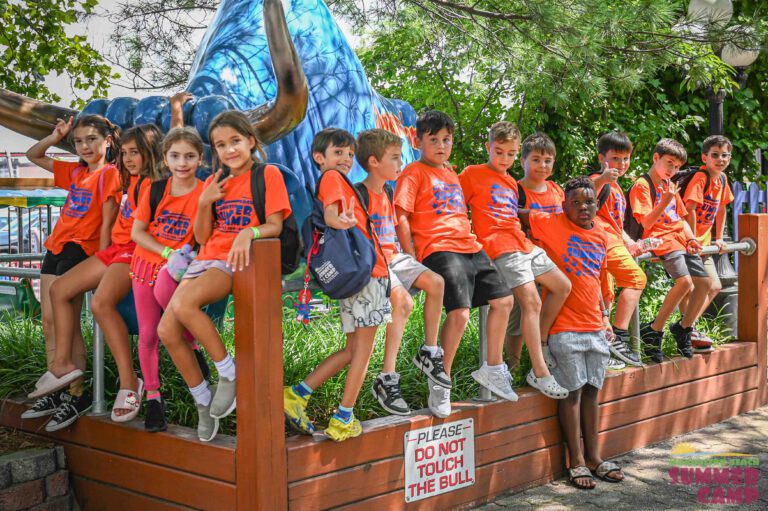 group of campers at an amusement park